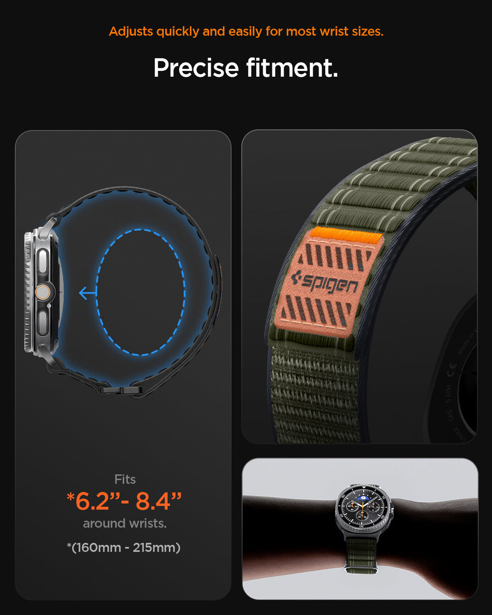 AMP10154 - Galaxy Watch 9 Series WBF0 in green showing adjusts quickly and easily for most wrist sizes. precise fitment