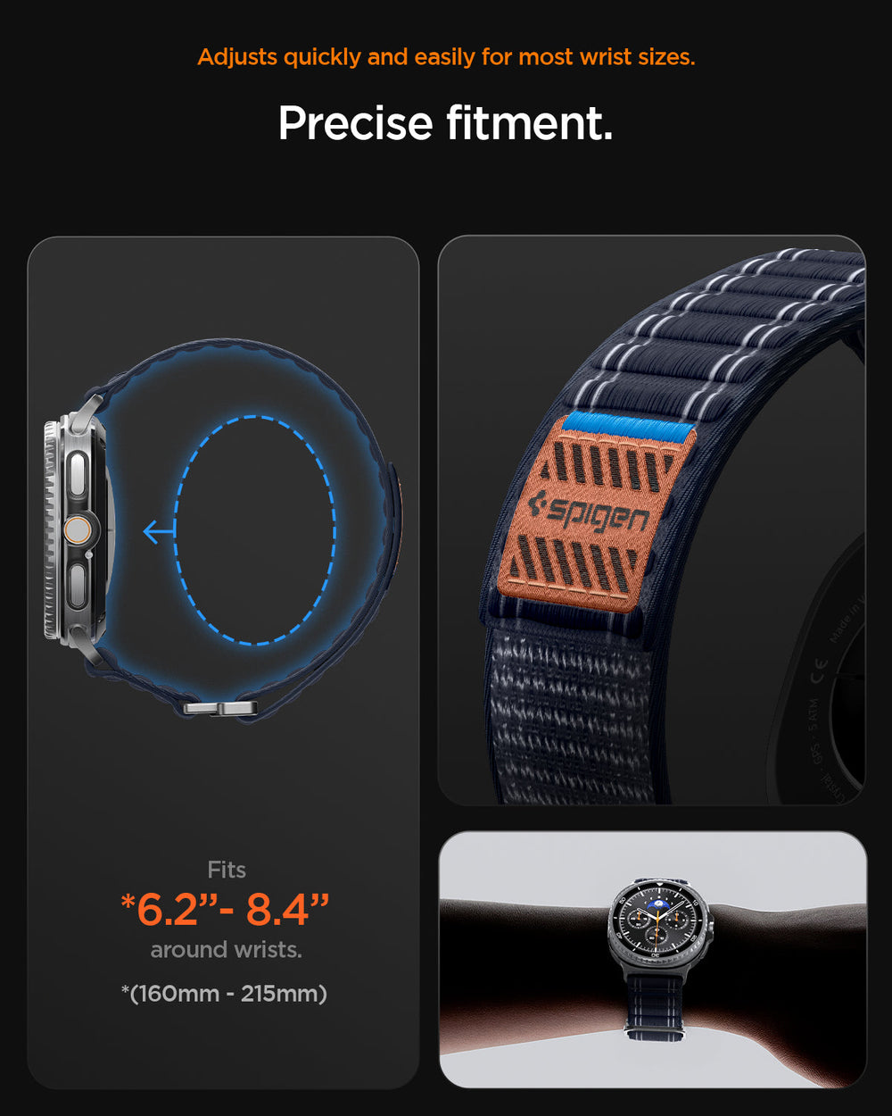 AMP10155 - Galaxy Watch 9 Series WBF0 in navy showing adjusts quickly and easily for most wrist sizes. precise fitment