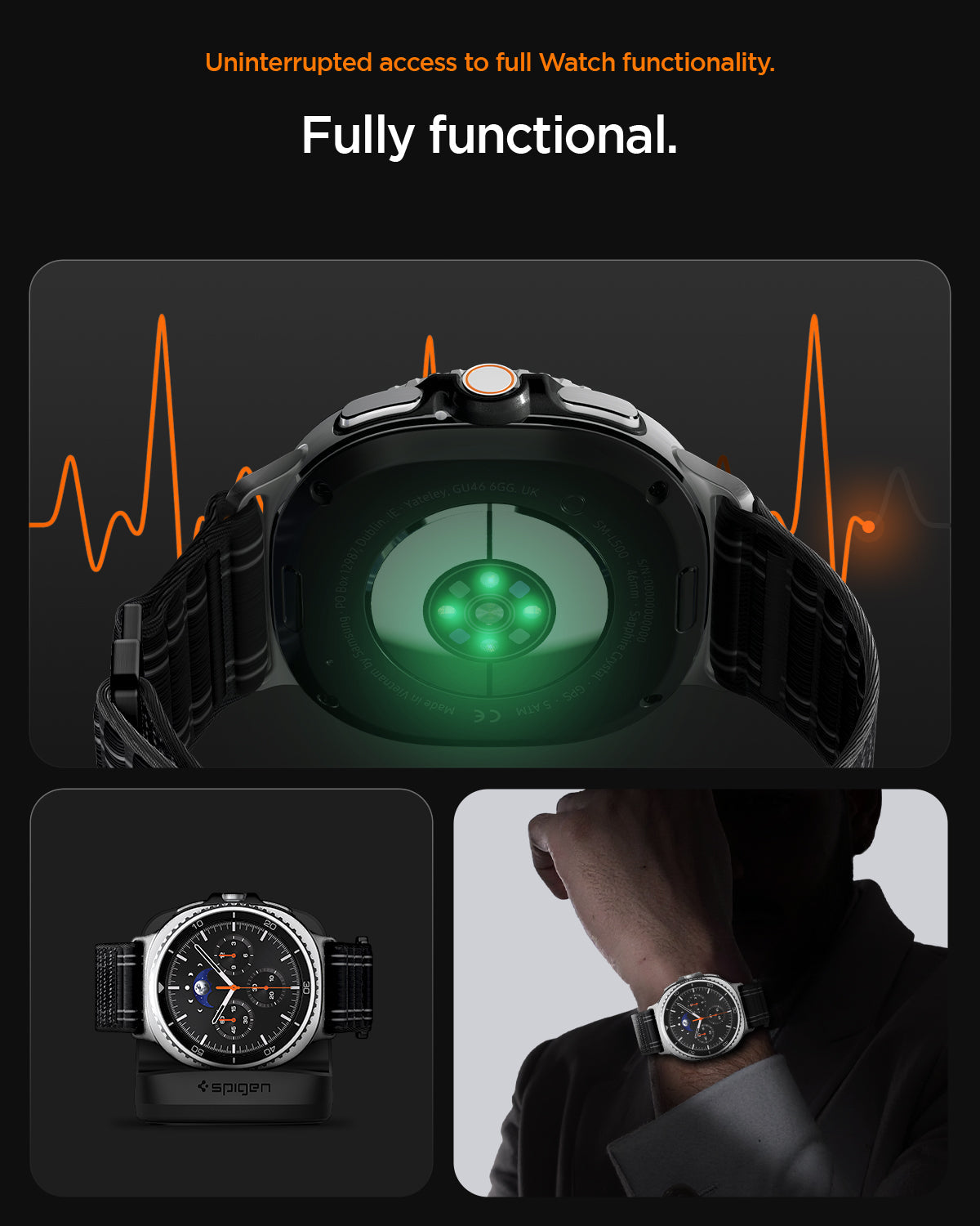 AMP10153 - Galaxy Watch 9 Series WBF0 in black showing uninterrupted access to full watch functionality.