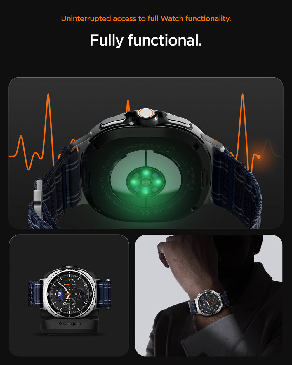 AMP10155 - Galaxy Watch 9 Series WBF0 in navy showing uninterrupted access to full watch functionality.