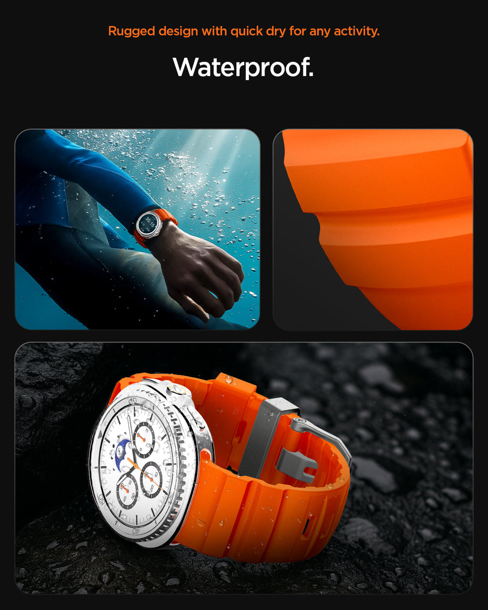 AMP10152 - Galaxy Watch 9 Series WBS2 in orange showing rugged design with quick dry for any activity