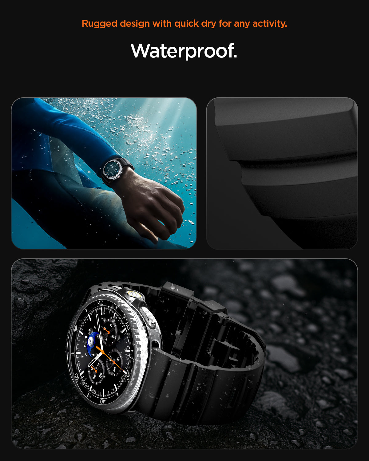 AMP10151 - Galaxy Watch 9 Series WBS2 in black showing rugged design with quick dry for any activity