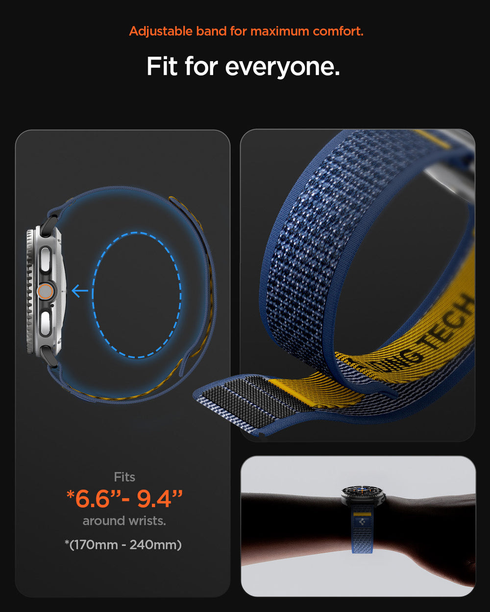 AMP10114 - Galaxy Watch 9 Series - Athlex Air in active navy showing the adjustable feature for maximum comfort