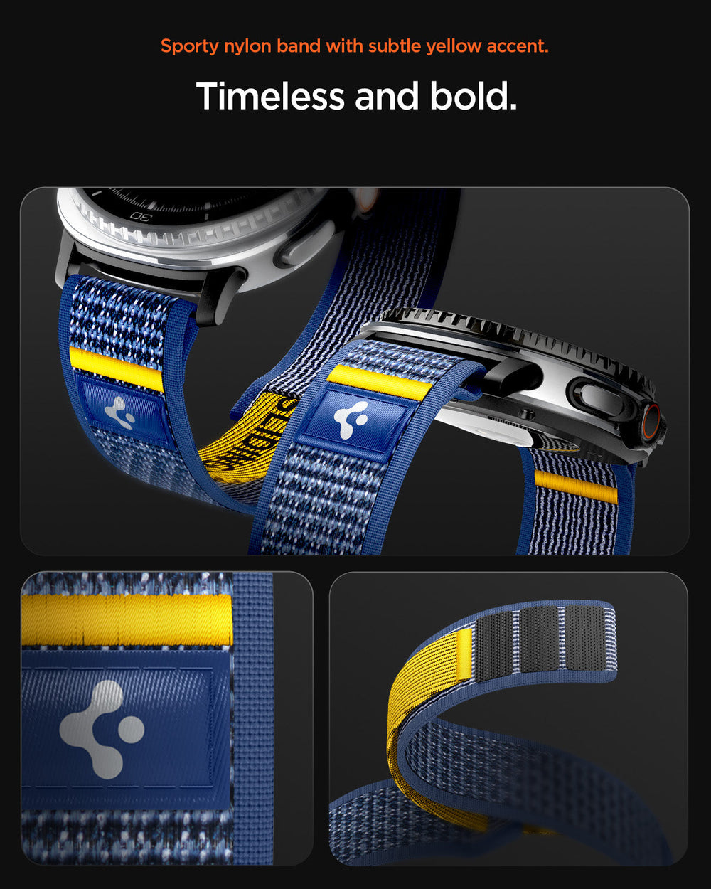 AMP10114 - Galaxy Watch 9 Series - Athlex Air in active navy showing the sporty nylon band with subtle yellow accent