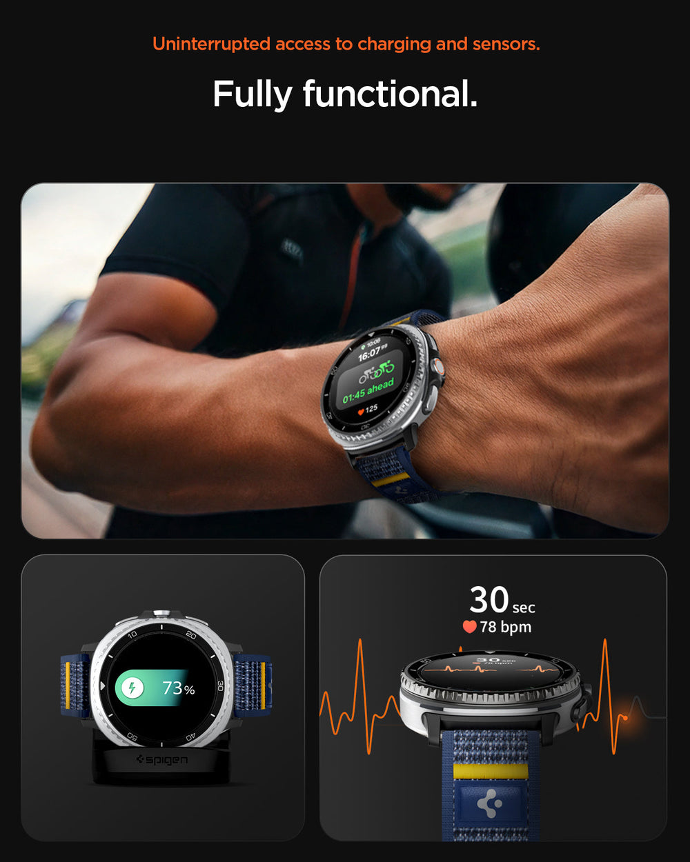 AMP10114 - Galaxy Watch 9 Series - Athlex Air in active navy showing the fully functional features of band
