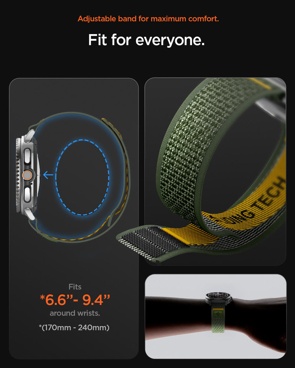 AMP10113 - Galaxy Watch 9 Series - Athlex Air in Active Green showing the adjustable band for maximum comfort. 6.6