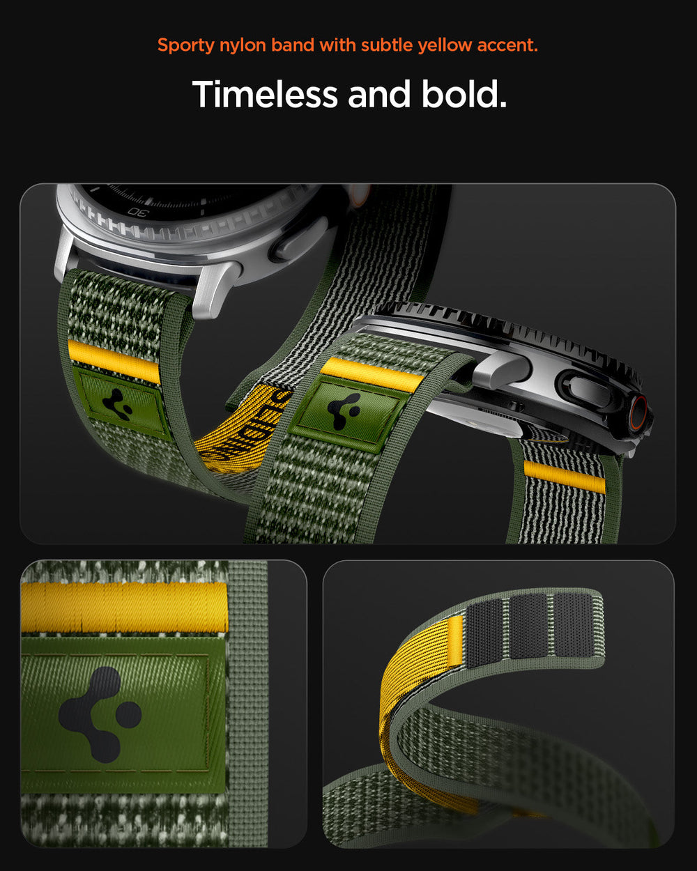 AMP10113 - Galaxy Watch 9 Series - Athlex Air in Active Green showing the sporty nylon band with subtle yellow accent