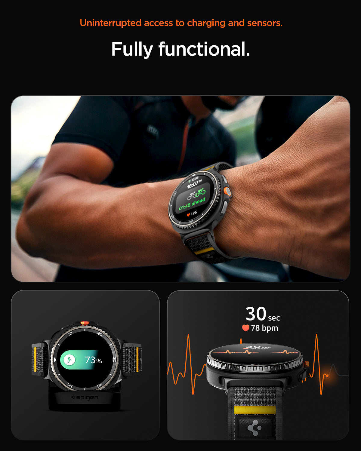 AMP10111 - Galaxy Watch 9 Series - Athlex Air in Active Black showing fully functional.