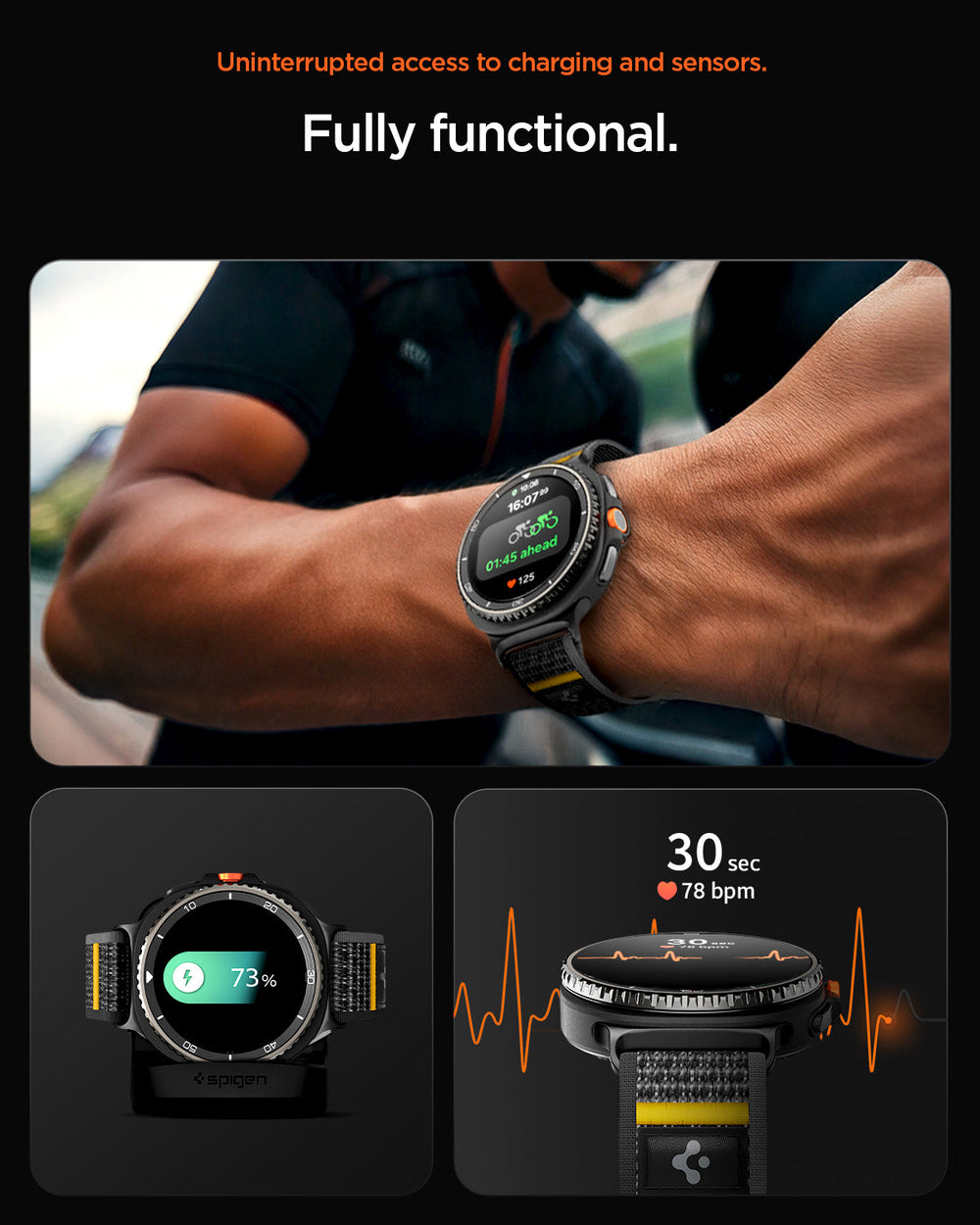 AMP10111 - Galaxy Watch 9 Series - Athlex Air in Active Black showing fully functional.