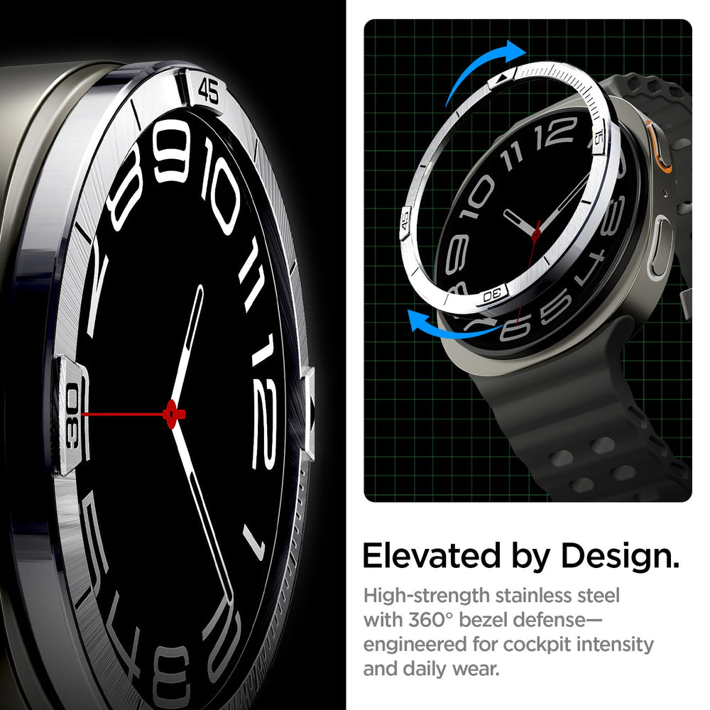 ACS10009 - Galaxy Watch 9 Bezel Tune in sliver ready for any dive. stainless steel with 360 bezel coverage for scratch and impact resistance ideal for everyday wear and underwater adventures