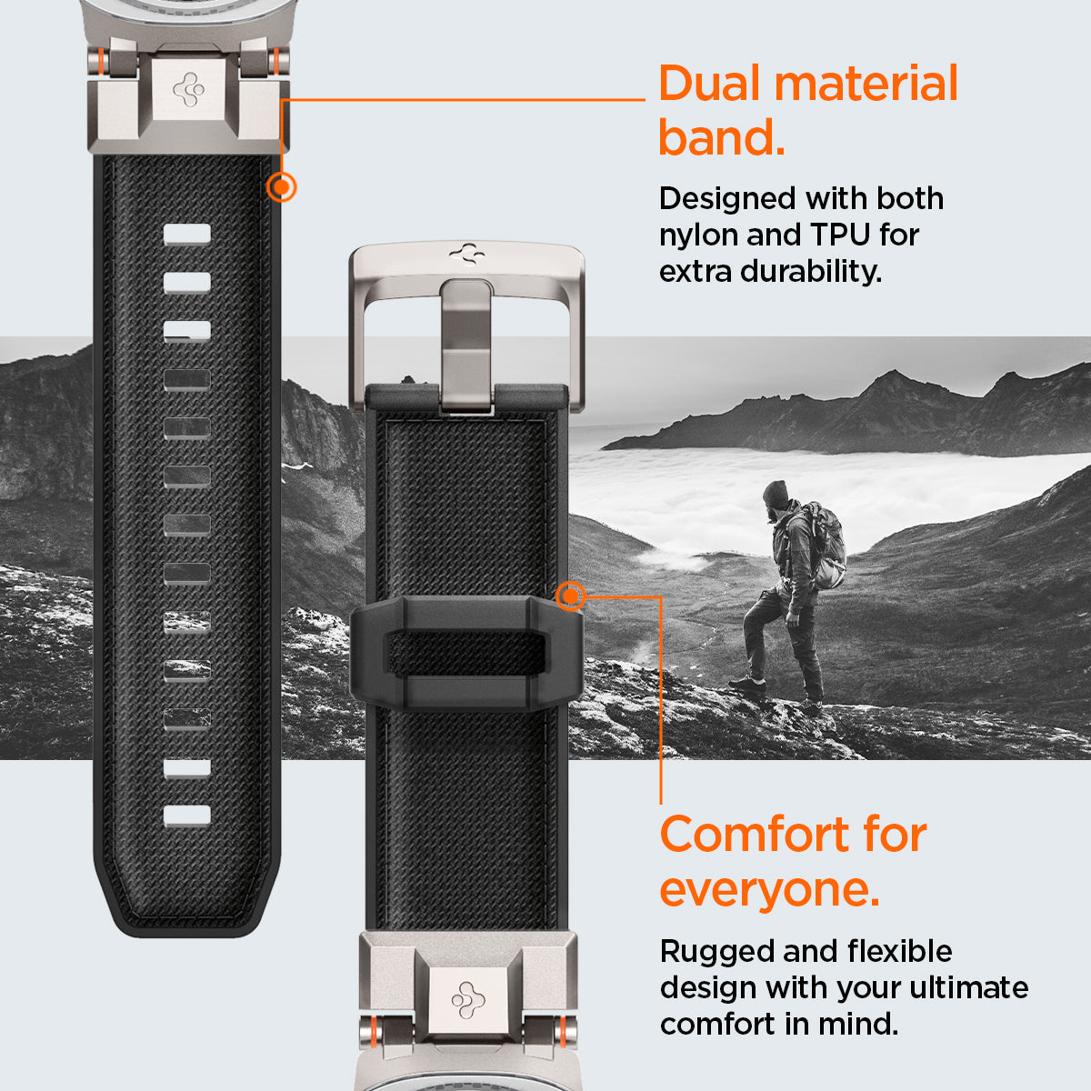 AMP10118 - Galaxy Watch 9 Series DuraPro Armor band in black showing the dual material band and comfort for everyone