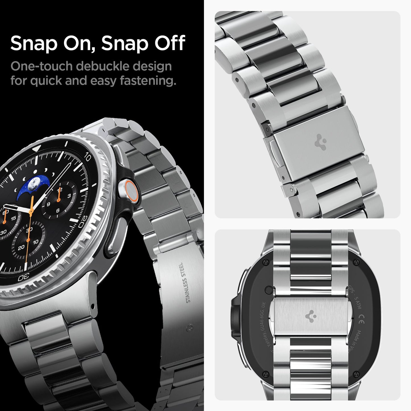 AMP10120 - Galaxy Watch 9 Series - Modern Fit 316L Band showing snap on, snap off