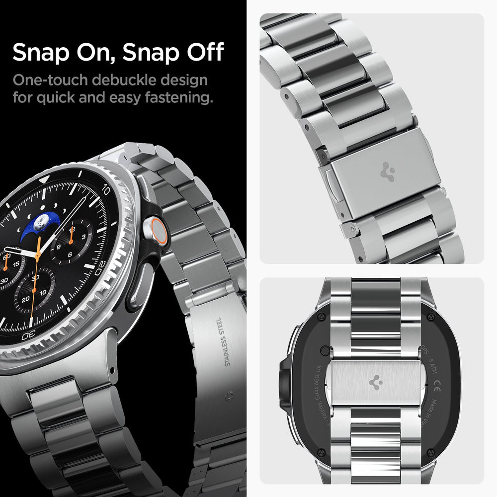 AMP10120 - Galaxy Watch 9 Series - Modern Fit 316L Band showing snap on, snap off