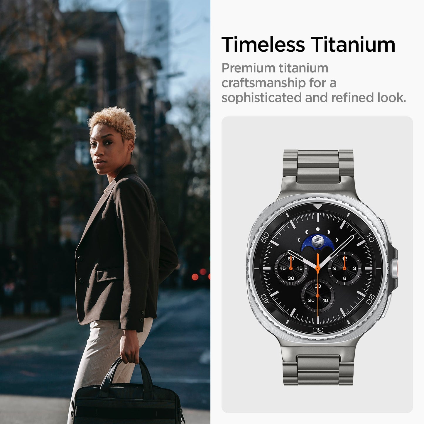 AMP10122 - Galaxy Watch 9 Series Modern Fit Titanium showing timeless titanium. premium titanium craftsmanship for a sophisticated and refined look
