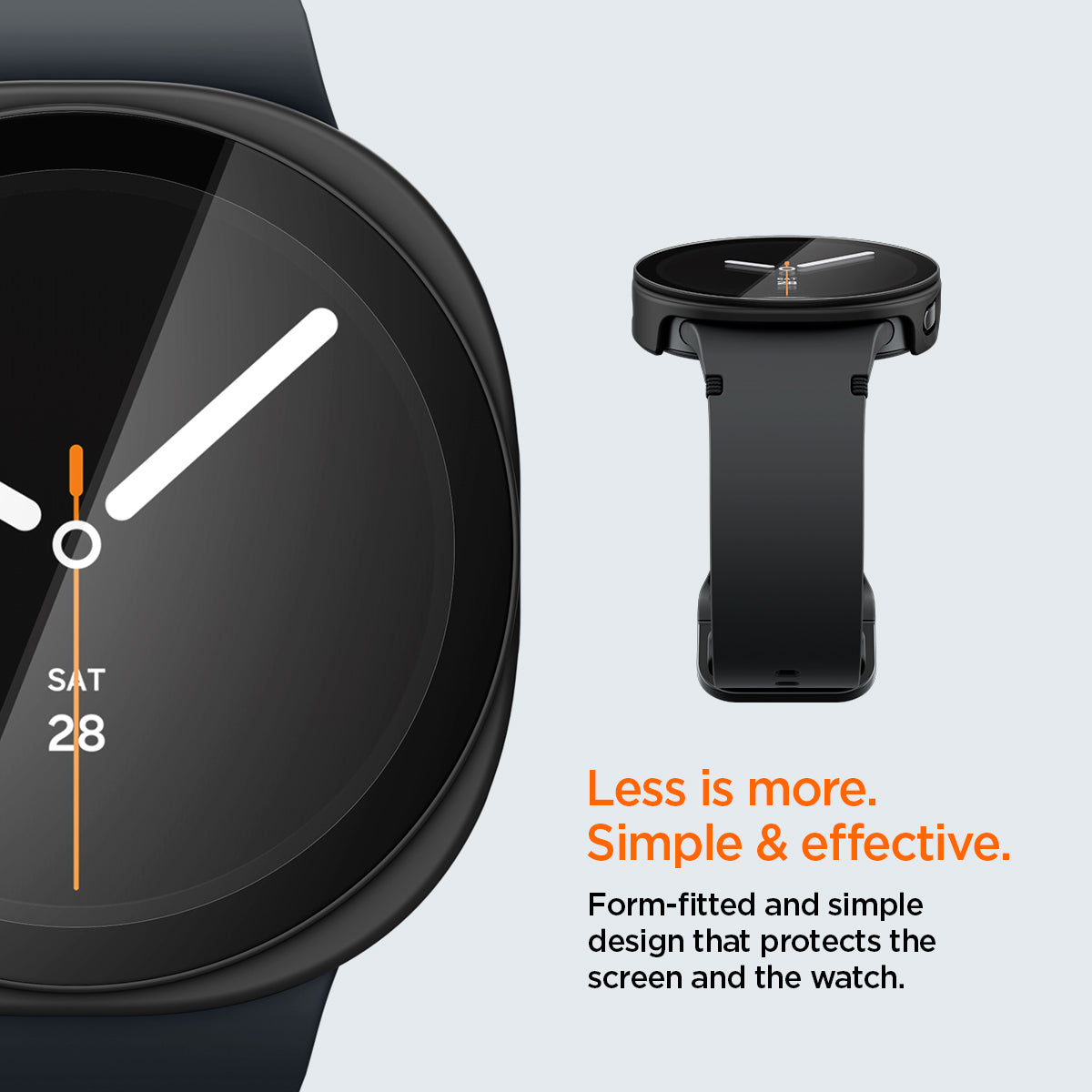 ACS11597 - Galaxy Watch 9 (40mm) Thin Fit 360 showing close-up of Galaxy Watch 9 (40mm) case screen protection and a side profile of the empty case