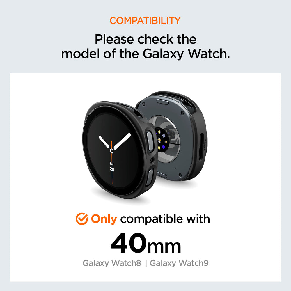 ACS11597 - Galaxy Watch 9 (40mm) Thin Fit 360 showing Galaxy Watch 9 (40mm) case compatibility chart, only fitting the 40mm watch model