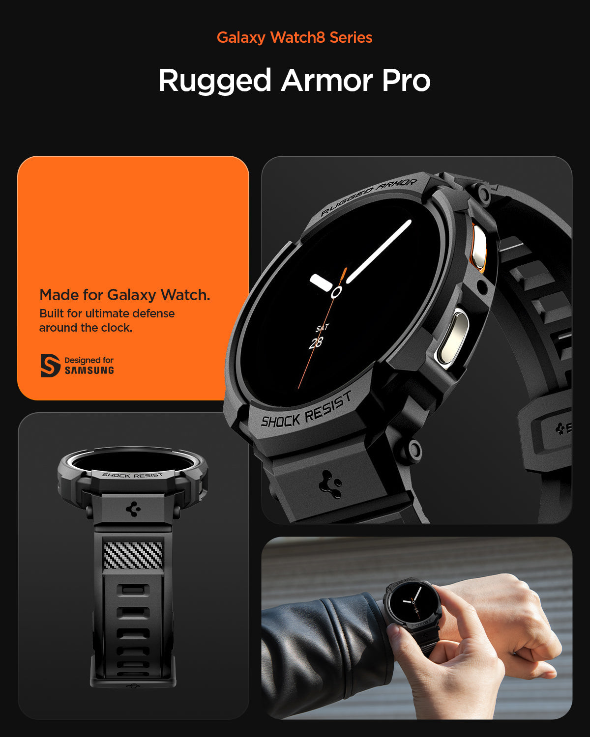 ACS10005 - Galaxy Watch 8 Rugged Armor Pro showing rugged armor made for galaxy watch. Built for ultimate defense around the clock.