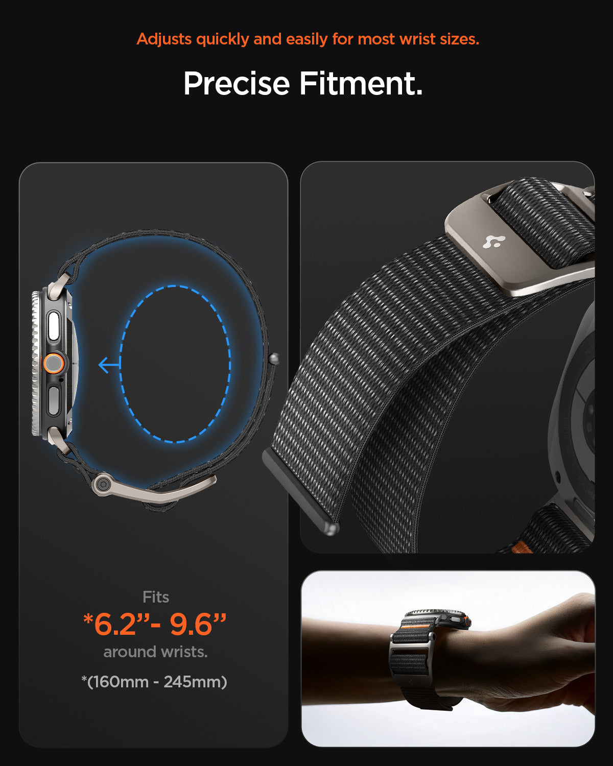 AMP10116 - Galaxy Watch 9 Series DuraPro Flex band in black showing the precise fitment and adjusts quickly and easily