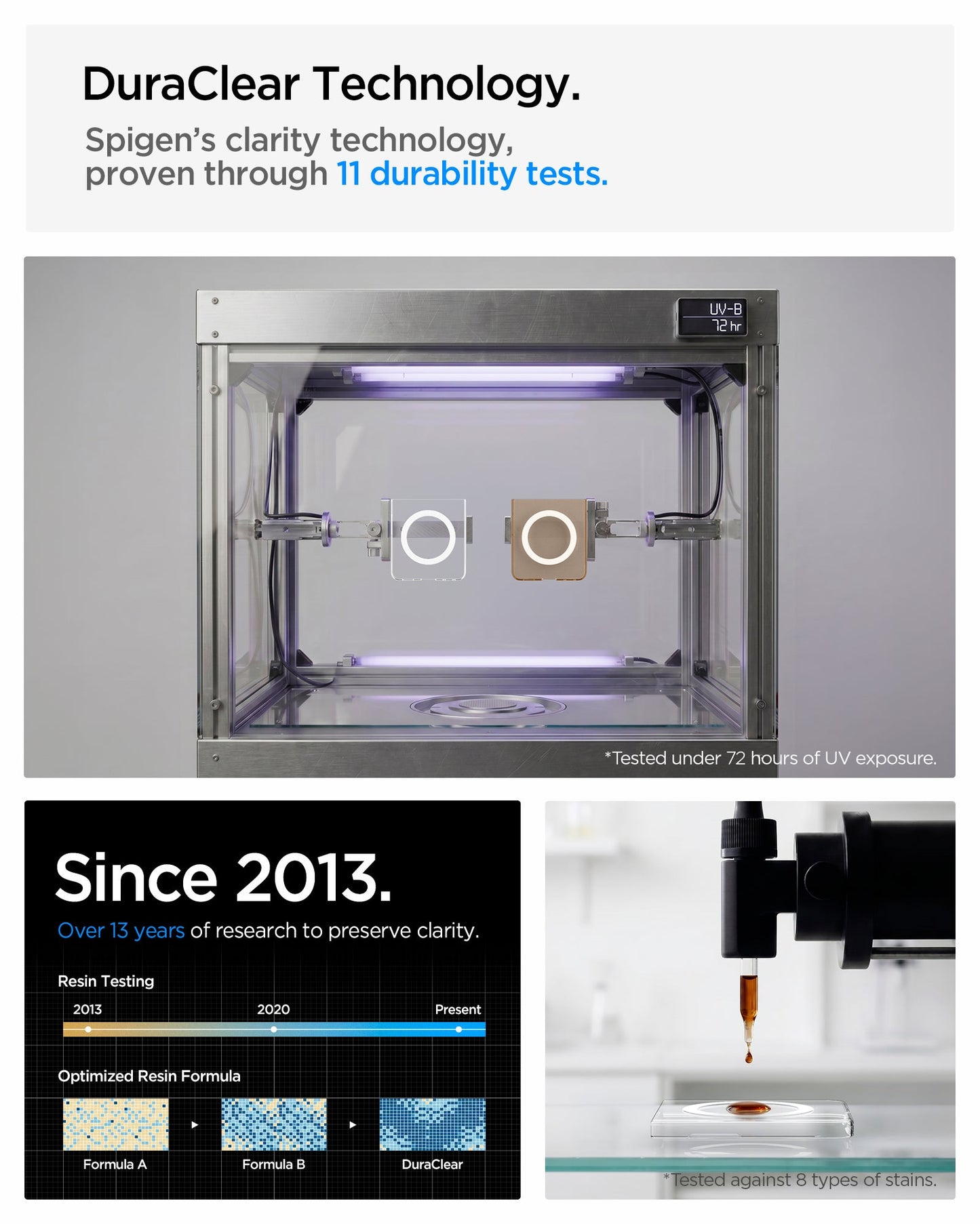 ACS11515 - Galaxy Z Flip 8 Series - Ultra Hybrid Pro (Mag Fit) showing a UV exposure test chamber comparing case clarity over time
