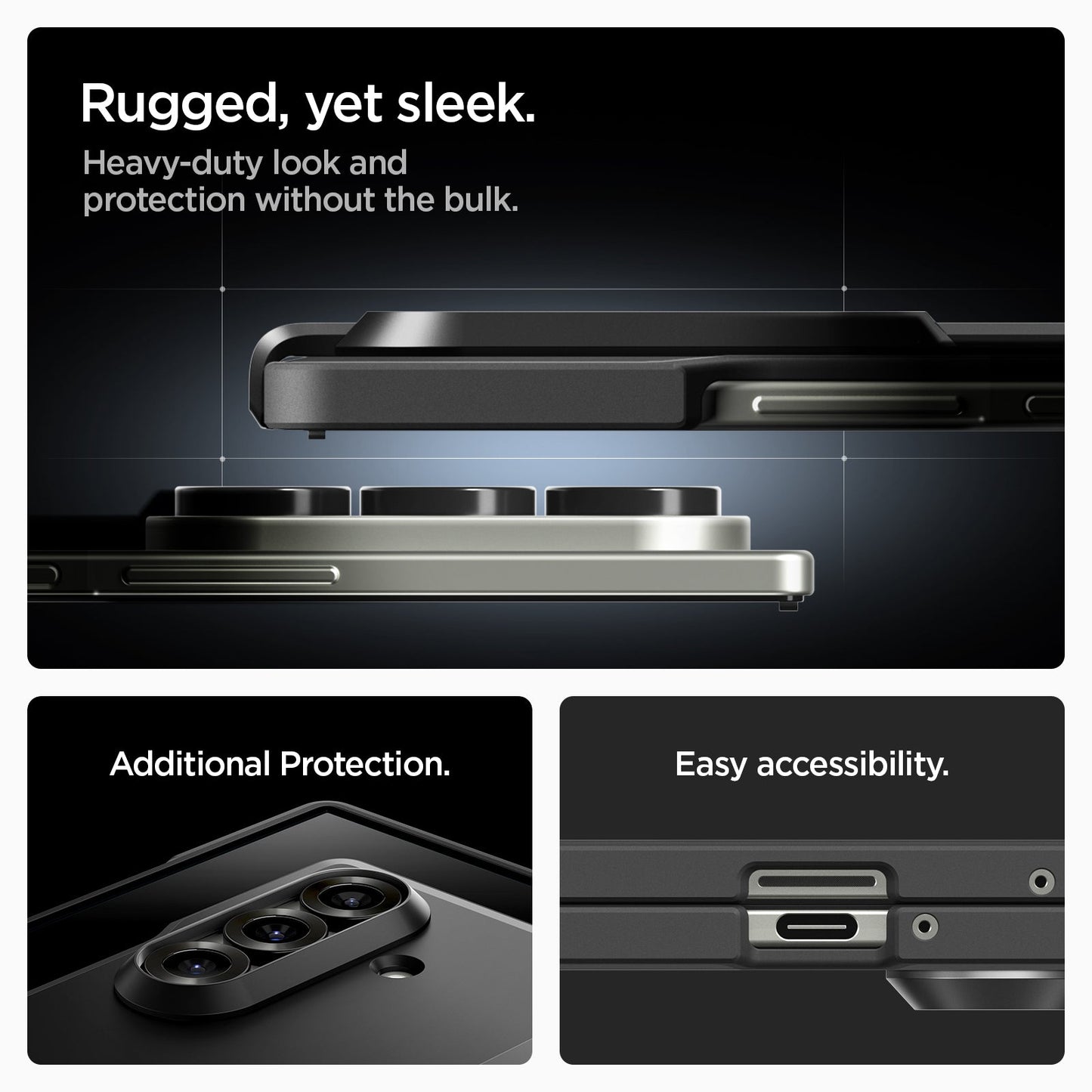 ACS09549 - Galaxy Z Fold 7 Tough Armor Pro (MagFit) in black rugged, yet sleek. Heavy duty look and protection without he bulk. Additional protection. Easy accessibility.