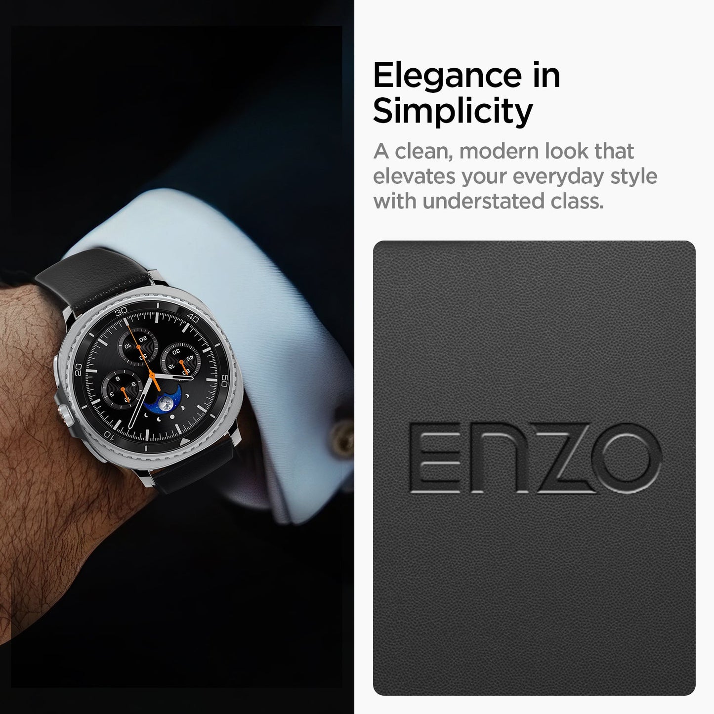 AMP10119 - Galaxy Watch 9 Series Enzo showing elegance in simplicity. a clean modern look that elevates your everyday style with understanded class