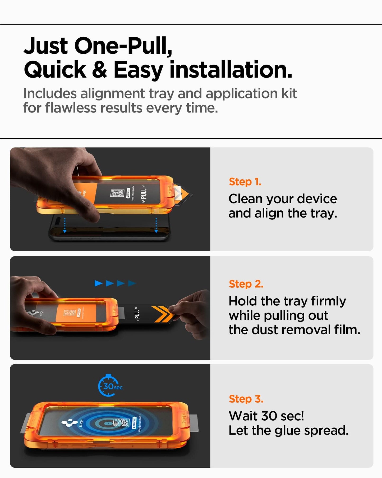 AGL11322 - iPhone 17 Pro Max - Glas.tR AlignMaster S showing just one pull quick and easy installation. includes alignment tray and application kit for flawless results every time