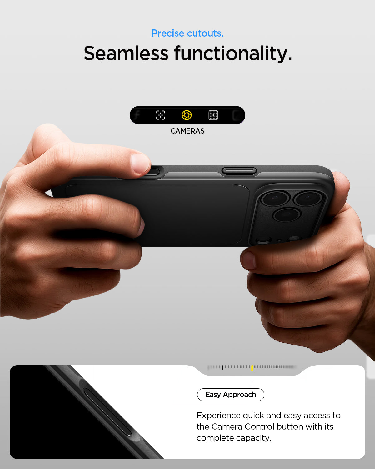 ACS09879 - iPhone 17 Pro Max Thin Fit (MagFit) in black showing precise cutouts. seamless functionality. Easy approach Experience quick and easy access to the camera control button with its complete capacity.