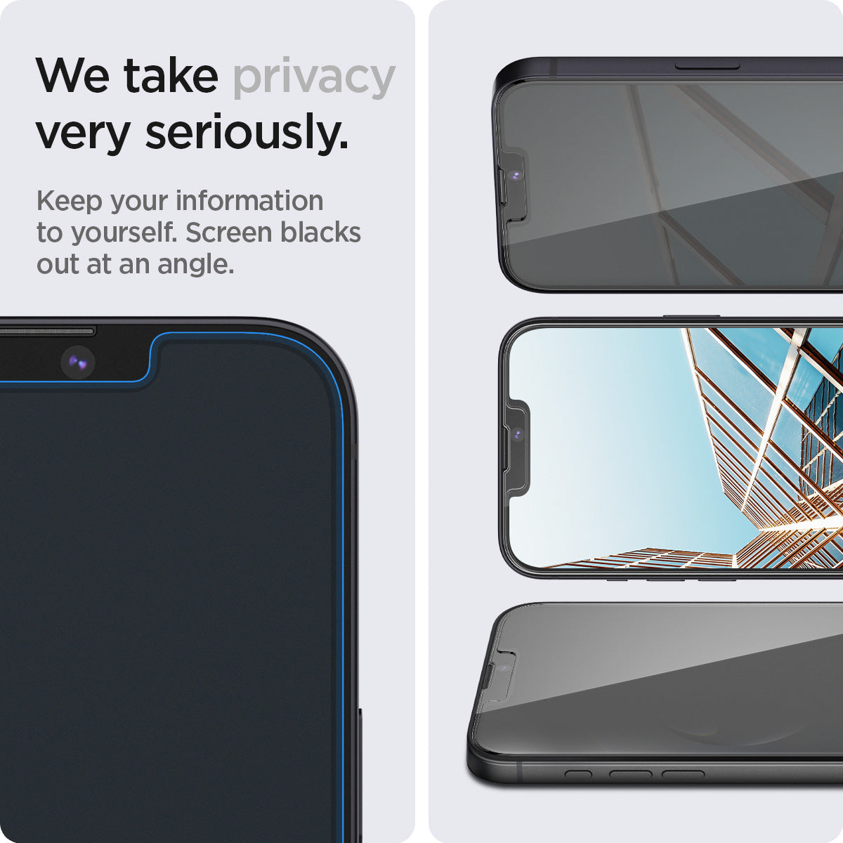 AGL03388 - iPhone 17e Screen Protector EZ FIT GLAS.tR Privacy showing how privacy was taken very seriously. Keeping information you yourself. Screen blacks out at an angle