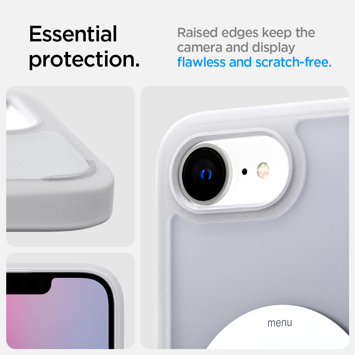 ACS09147 - iPhone 17e Case Ultra Hybrid Classic (MagFit) in Classic Silver showing the essential protection. Raised edges keep the camera and display flawless and scratch-free