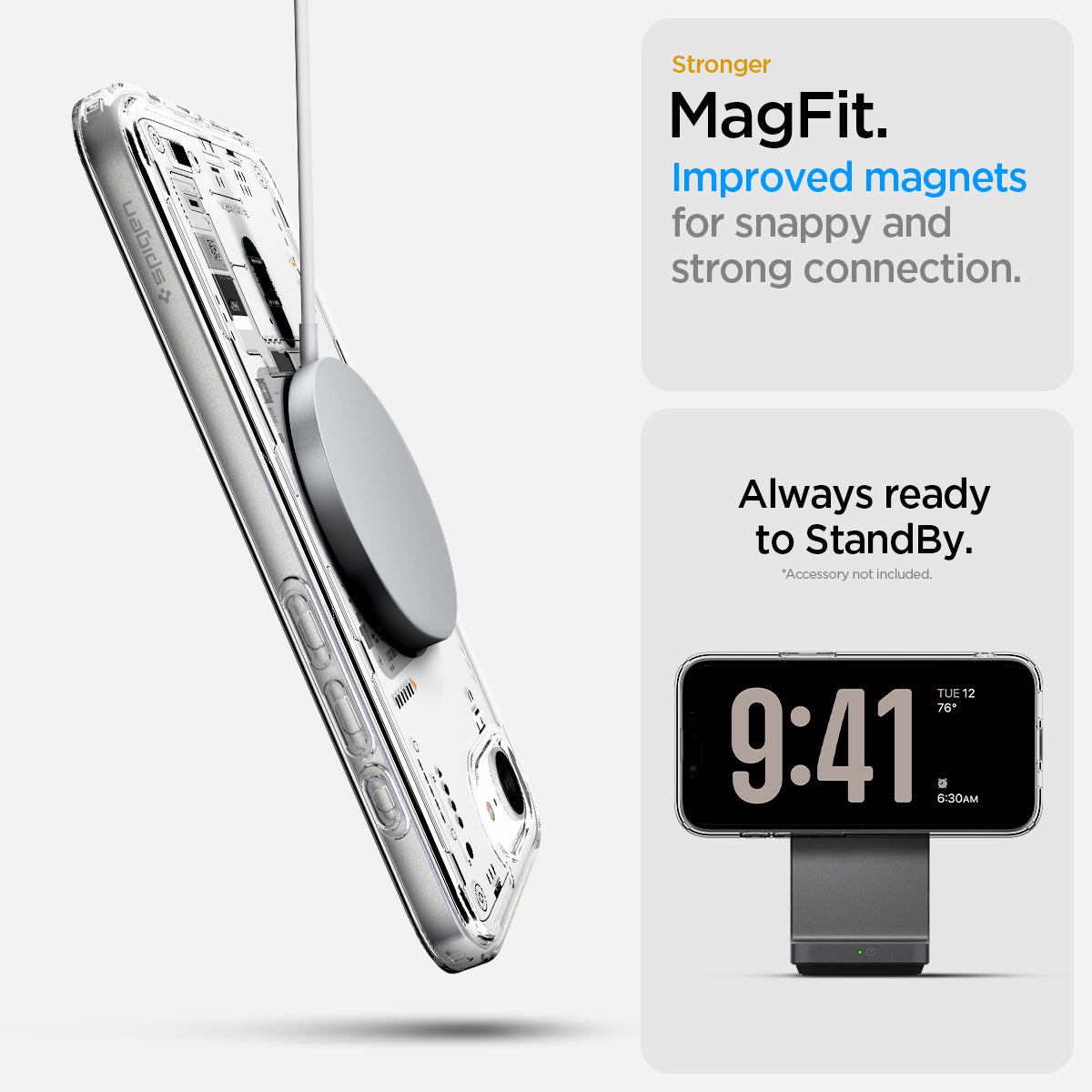 ACS09143 - iPhone 17e Case Ultra Hybrid Neo One (MagFit) in Neo One showing the stronger MagFit. Improved magnets for snappy and strong connection, always ready to StandBy