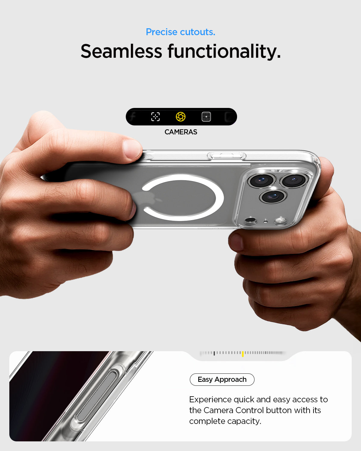 ACS09599- iPhone 17 Pro Max Ultra Hybrid (MagFit) in Frost White showing precise cutouts. seamless functionality. easy approach. experience quick and easy access to the camera control button with its complete capacity.