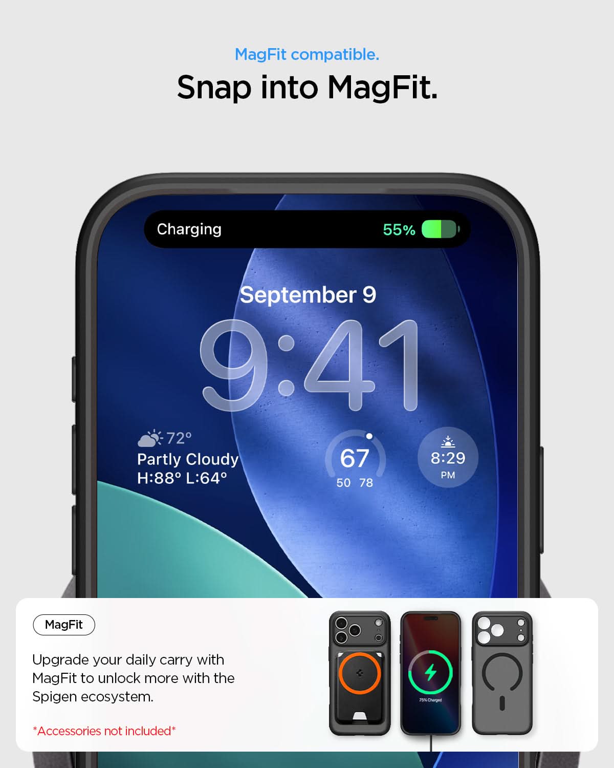 ACS10038 - iPhone 17 Pro Max Ultra Hybrid (MagFit) in Frost Black showing magfit compatible. snap into magfit. upgrade your daily carry with magfit to unlock more with the spigen ecosystem.