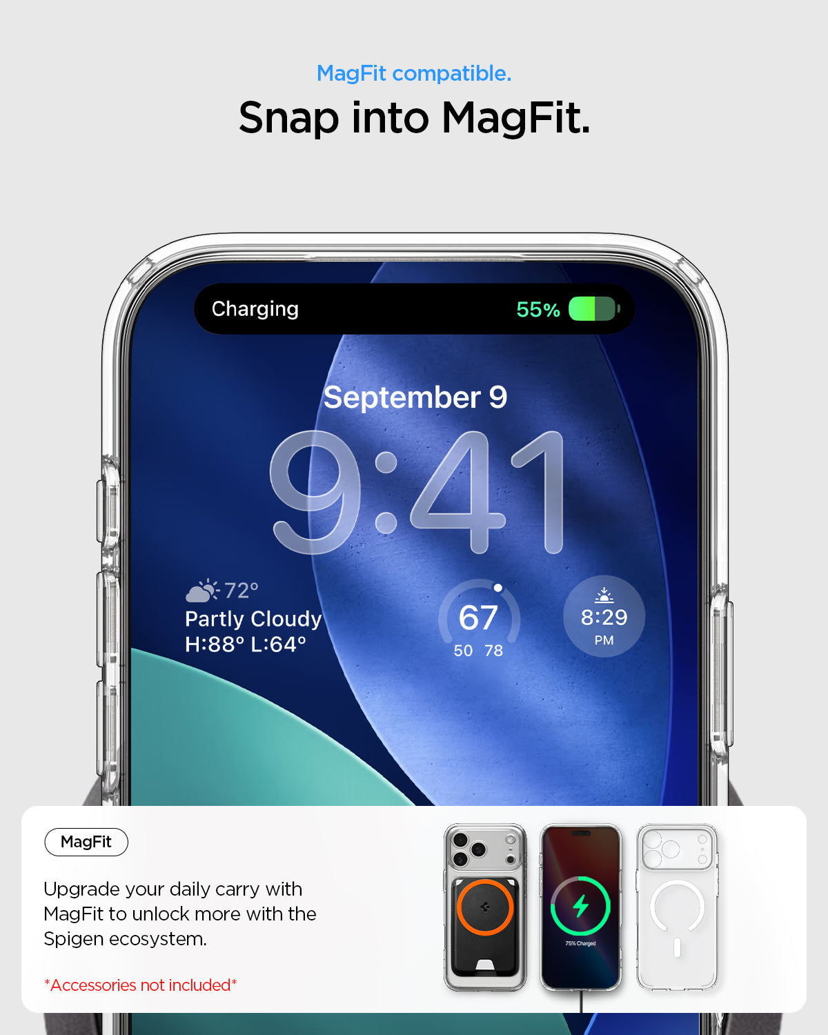ACS09599- iPhone 17 Pro Max Ultra Hybrid (MagFit) in Frost White showing magfit compatible. snap into magfit. upgrade your daily carry with magfit to unlock more with the spigen ecosystem.