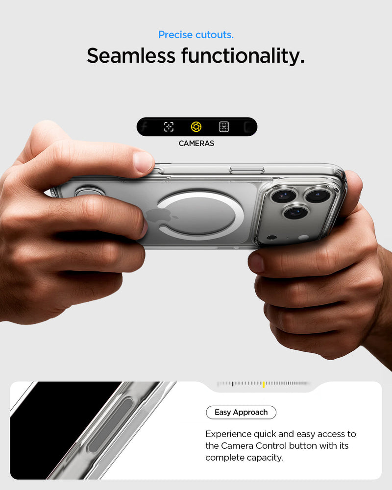 ACS09605 - iPhone 17 Pro Max Case Ultra Hybrid S (MagFit) showing the precise cutouts. Seamless functionality. Easy approach and experience quick and easy access to the camera control button with its complete capacity