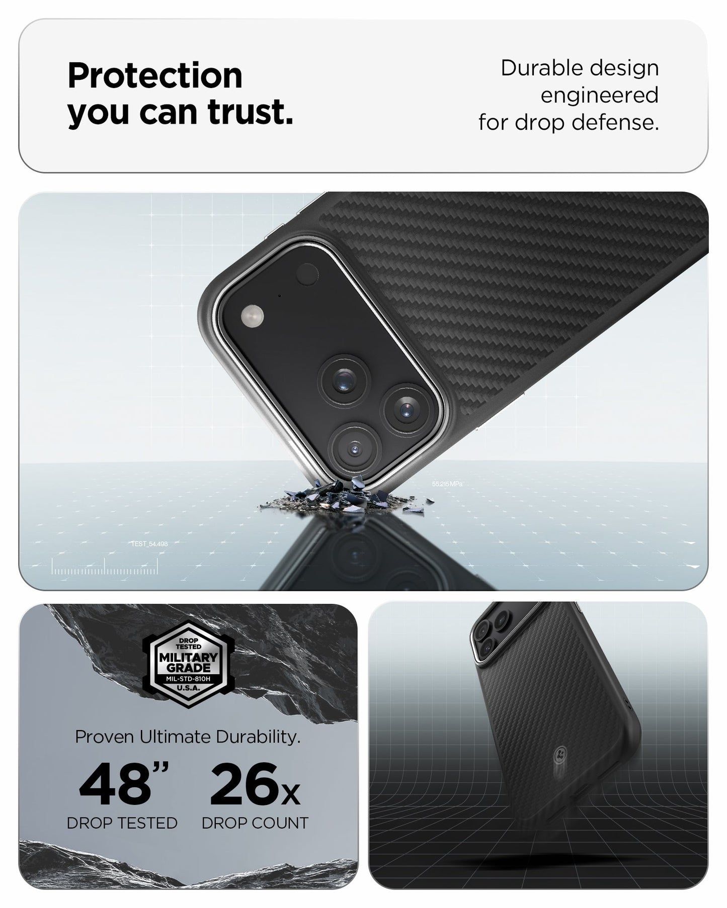 ACS09905 - iPhone 17 Pro Max Case Enzo Aramid T in black showing the protection you can trust. Durable design engineered for drop defense