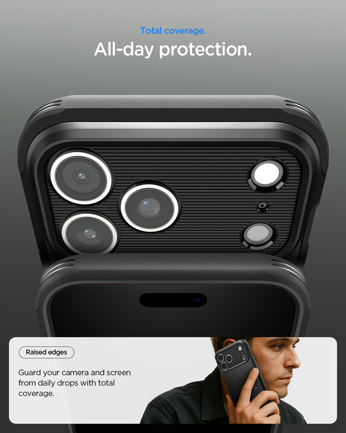 ACS09897 - iPhone 17 Pro Max Case Tough Armor T AI (MagFit) in black showing total coverage. All day protection