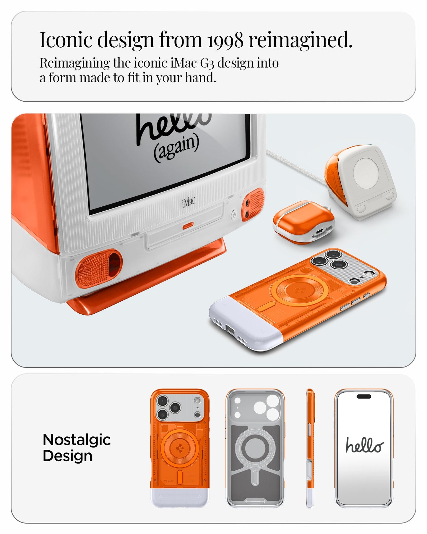 ACS09910 - iPhone 17 Pro Max Case Classic C1 (MagFit) in tangerine showing iconic design from 1998 reimagined. reimagining the iconic iMac G3 design into a form made it to fit in your hand. nostalgic design.