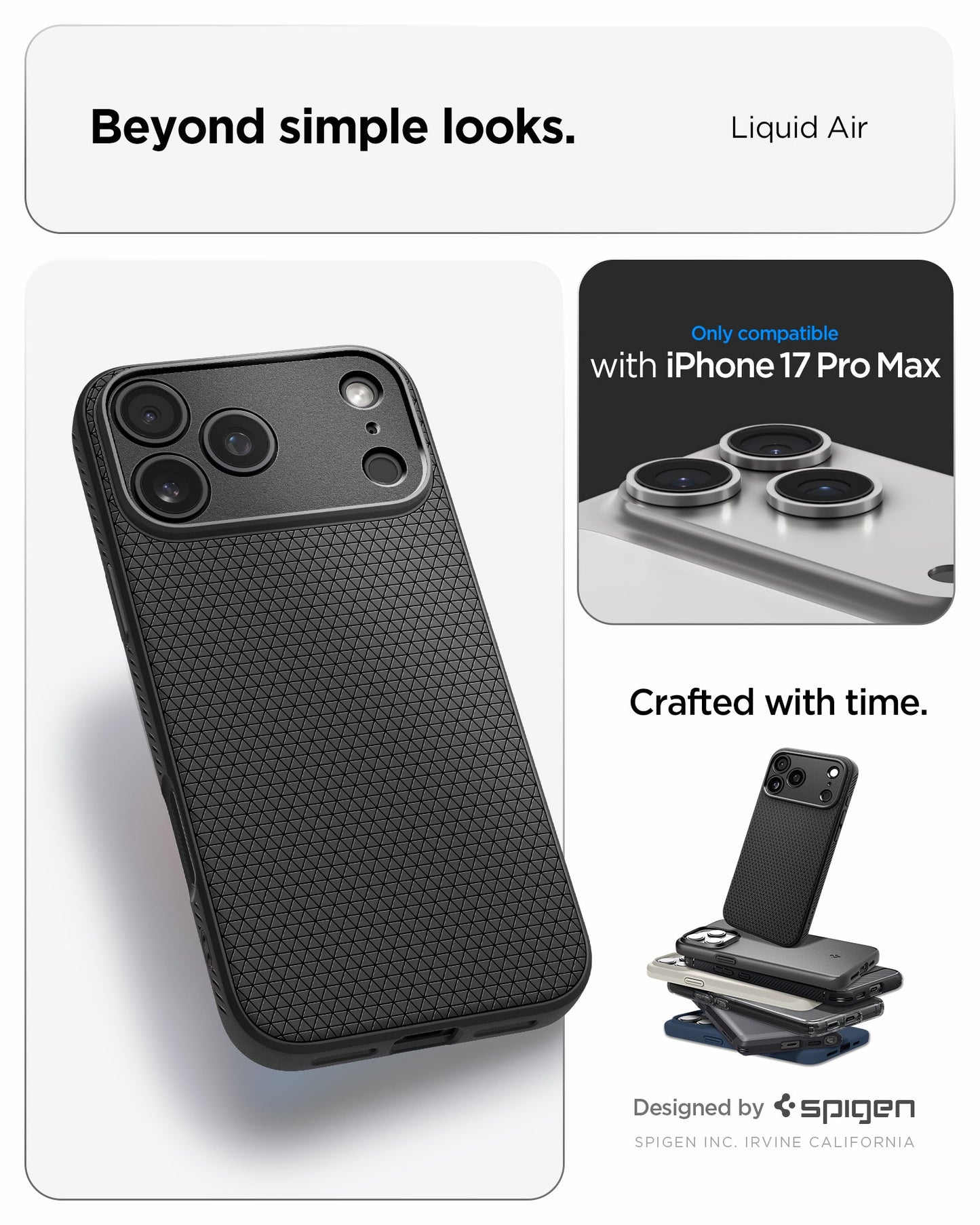 ACS09888 - iPhone 17 Pro Max Liquid Air in Matte Black showing beyond simple looks. liquid air. designed by spigen.