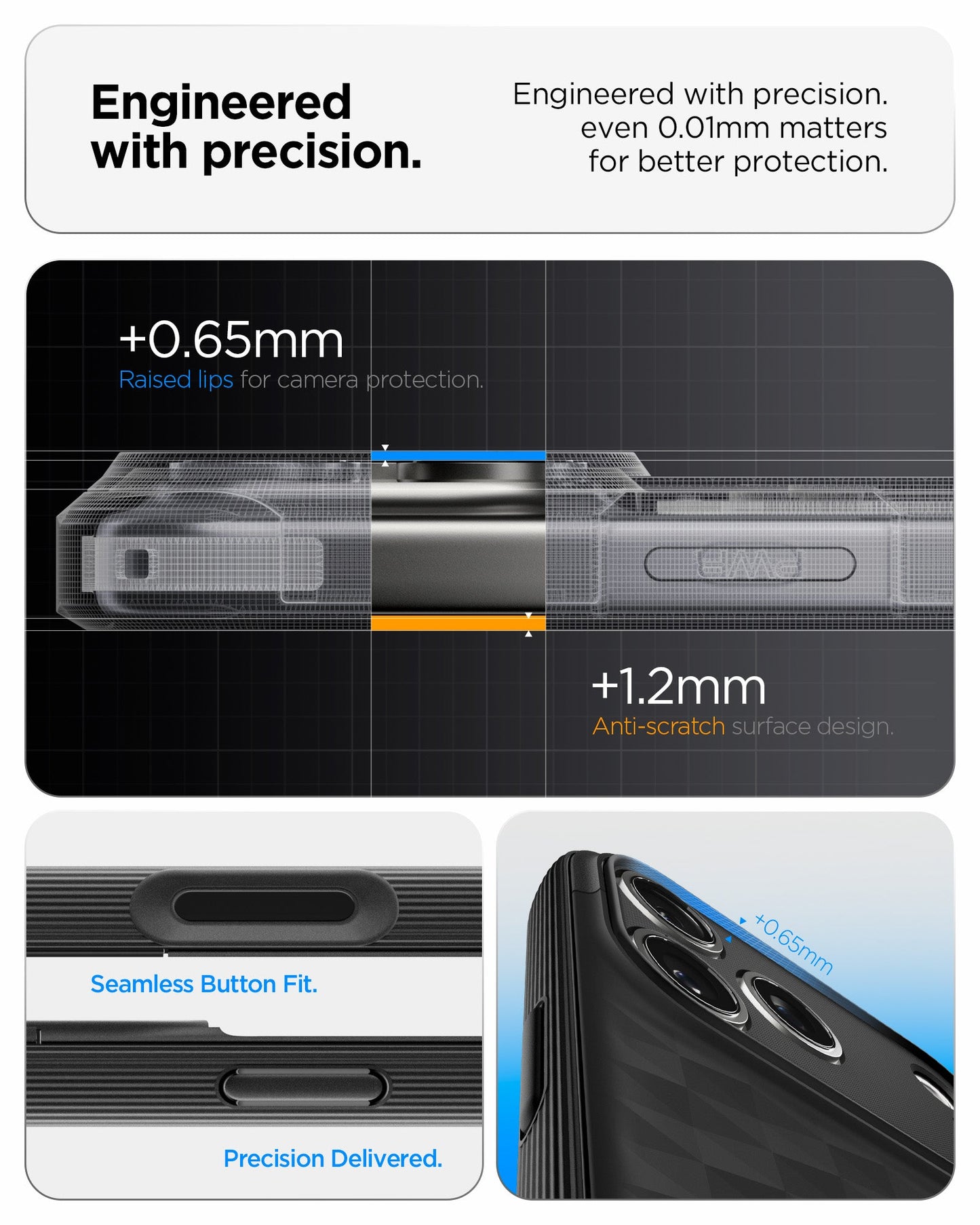 ACS09911 - iPhone 17 Pro Max Series Case Parallax S (MagFit) in black showing the engineered with protection. Engineered with precision even 0.01mm matter for better protection