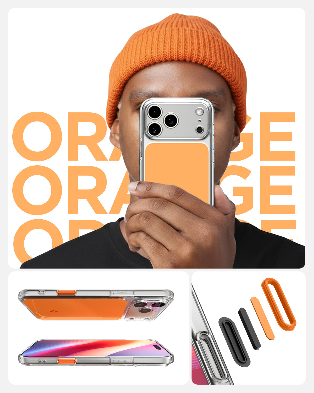 ACS10468 - iPhone 17 Pro Max Ultra Hybrid T (MagFit) in Glossy Orange showing detail of the back