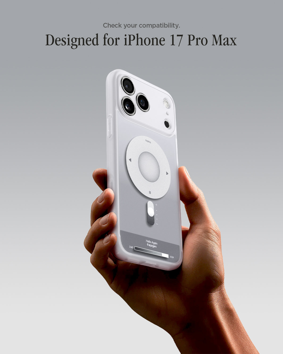 ACS10044 - iPhone 17 Pro Max Case Ultra Hybrid Classic (MagFit) in Classic Silver showing check your compatibility.