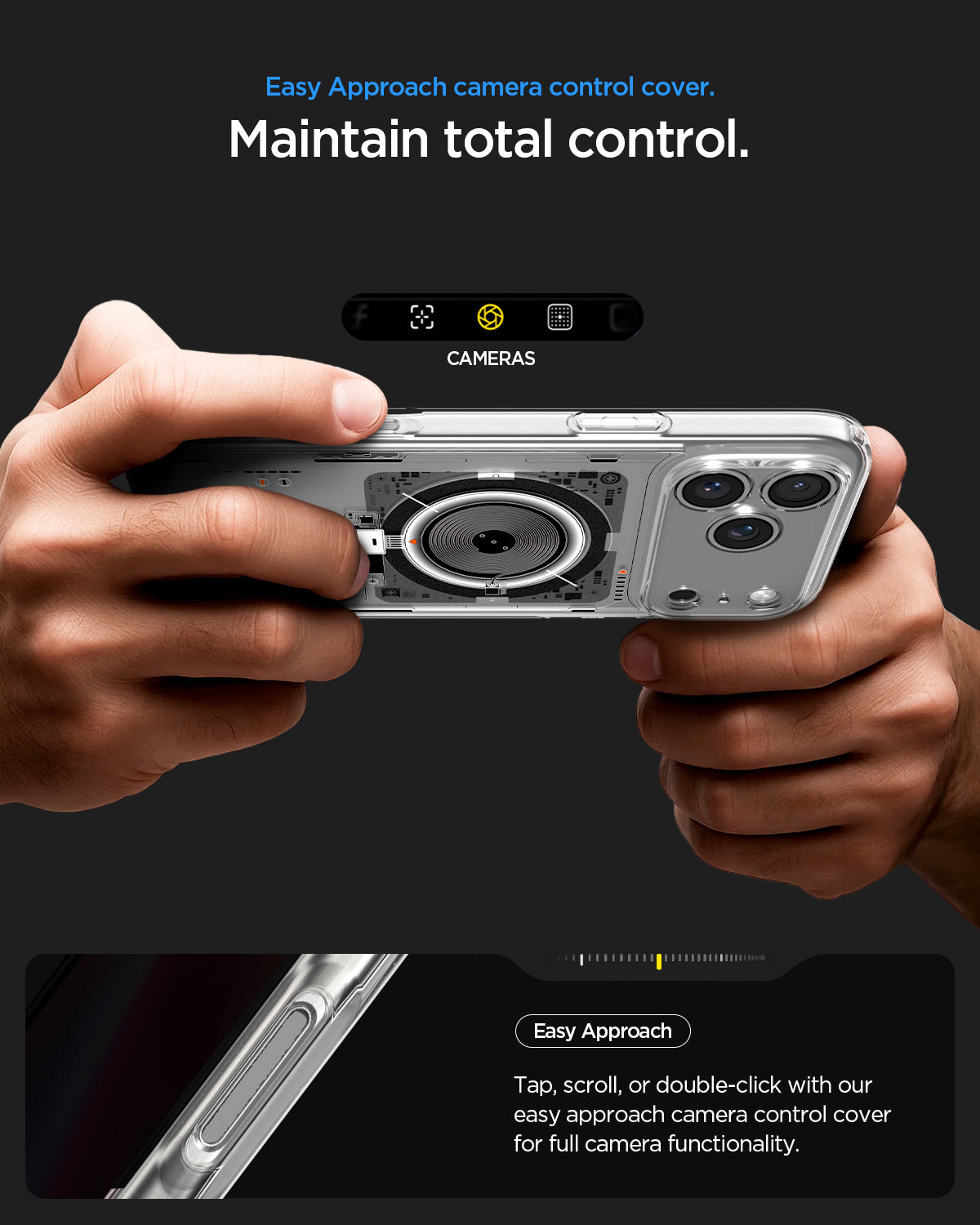 ACS10043 - iPhone 17 Pro Max Ultra Hybrid Neo One (MagFit) showing easy approach camera control cover. Maintain total control