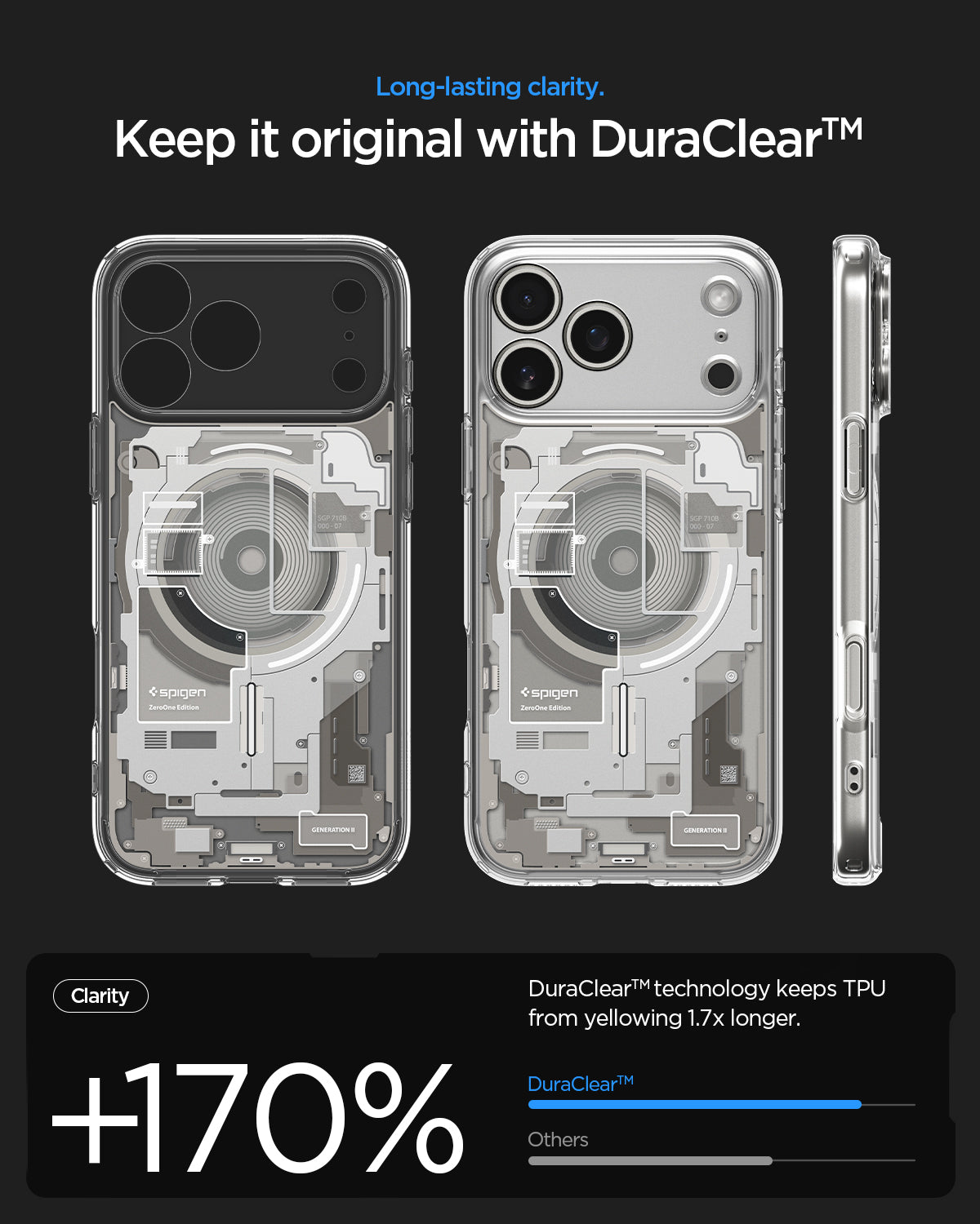 ACS10041 - iPhone 17 Pro Max Case Ultra Hybrid Zero One (MagFit) in Zero One Natural Titanium showing long lasting clarity. keep it original with dura clear.