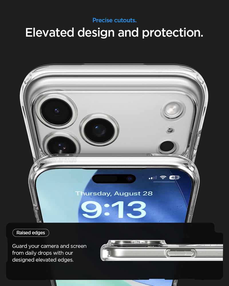 ACS10041 - iPhone 17 Pro Max Case Ultra Hybrid Zero One (MagFit) in Zero One Natural Titanium showing precise cutouts. Elevated design and protection. Raised edges guard your camera and screen from daily drops with our designed elevated edges.