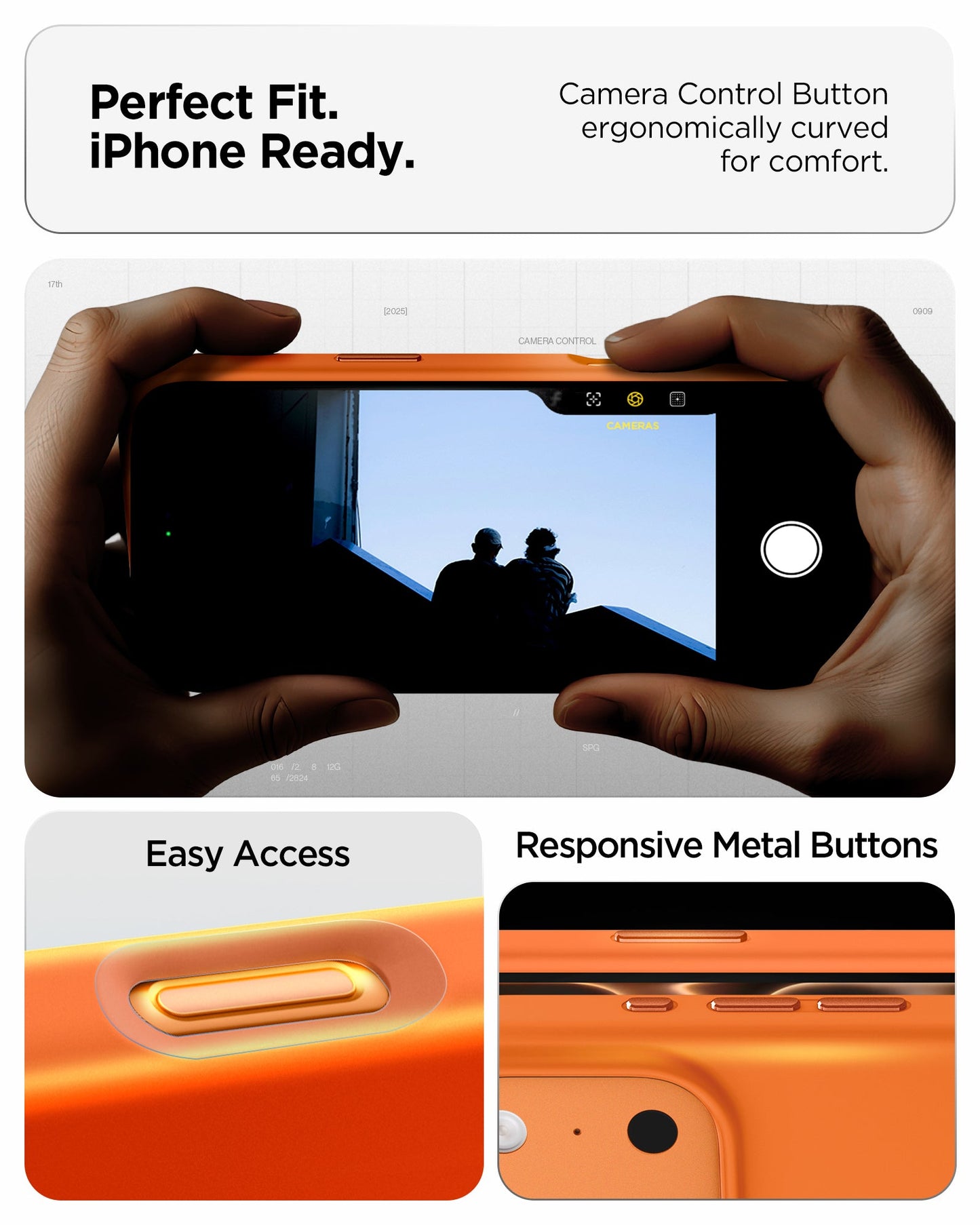 ACS11378 - iPhone 17 Pro Max Silicone Fit (Mag Fit) in Cosmic Orange showing perfect fit. iPhone ready. Camera control button ergonomically curved for comfort