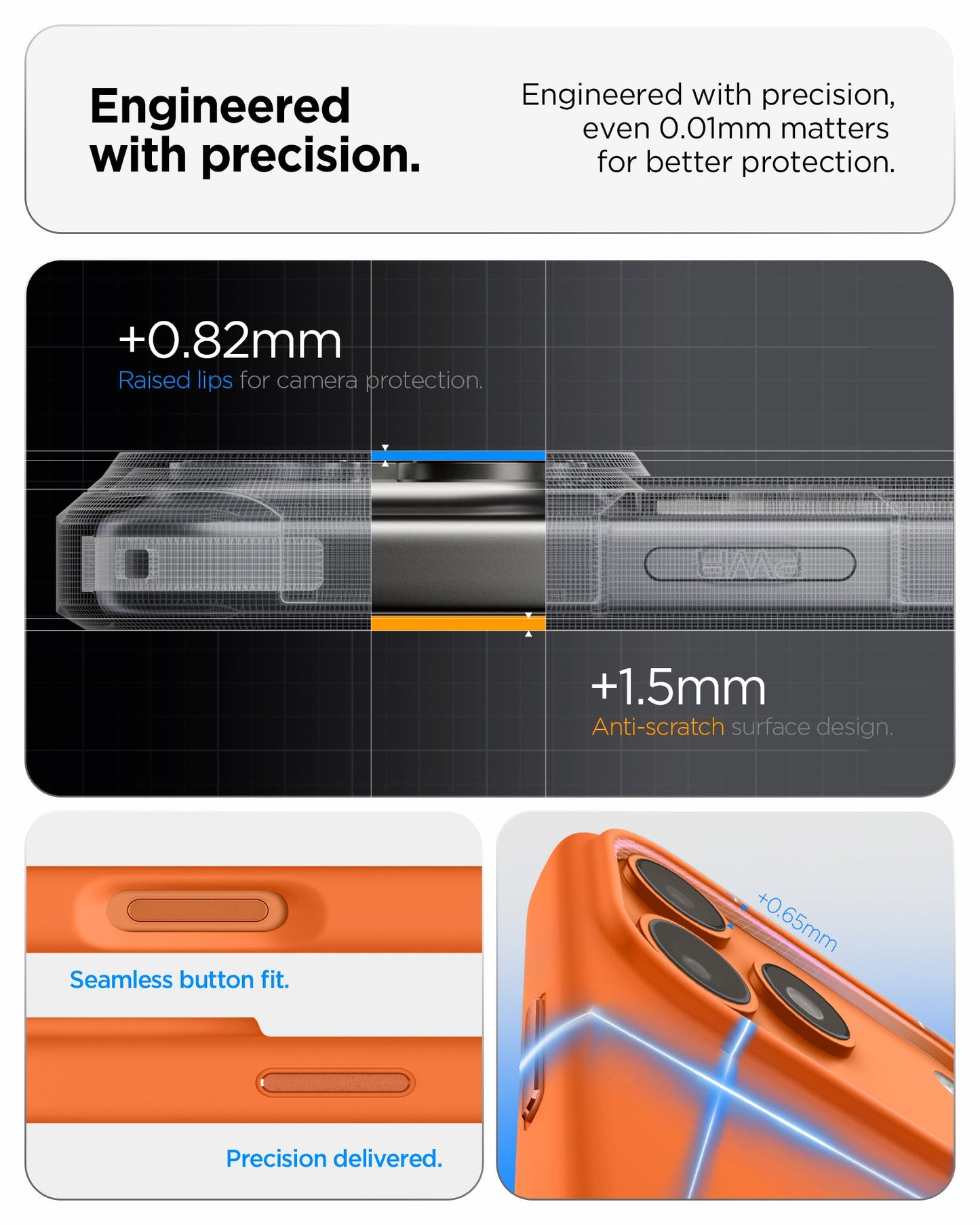 ACS11378 - iPhone 17 Pro Max Silicone Fit (Mag Fit) in Cosmic Orange showing engineered with precision. Engineered with precision even 0.01mm matters for better protection.