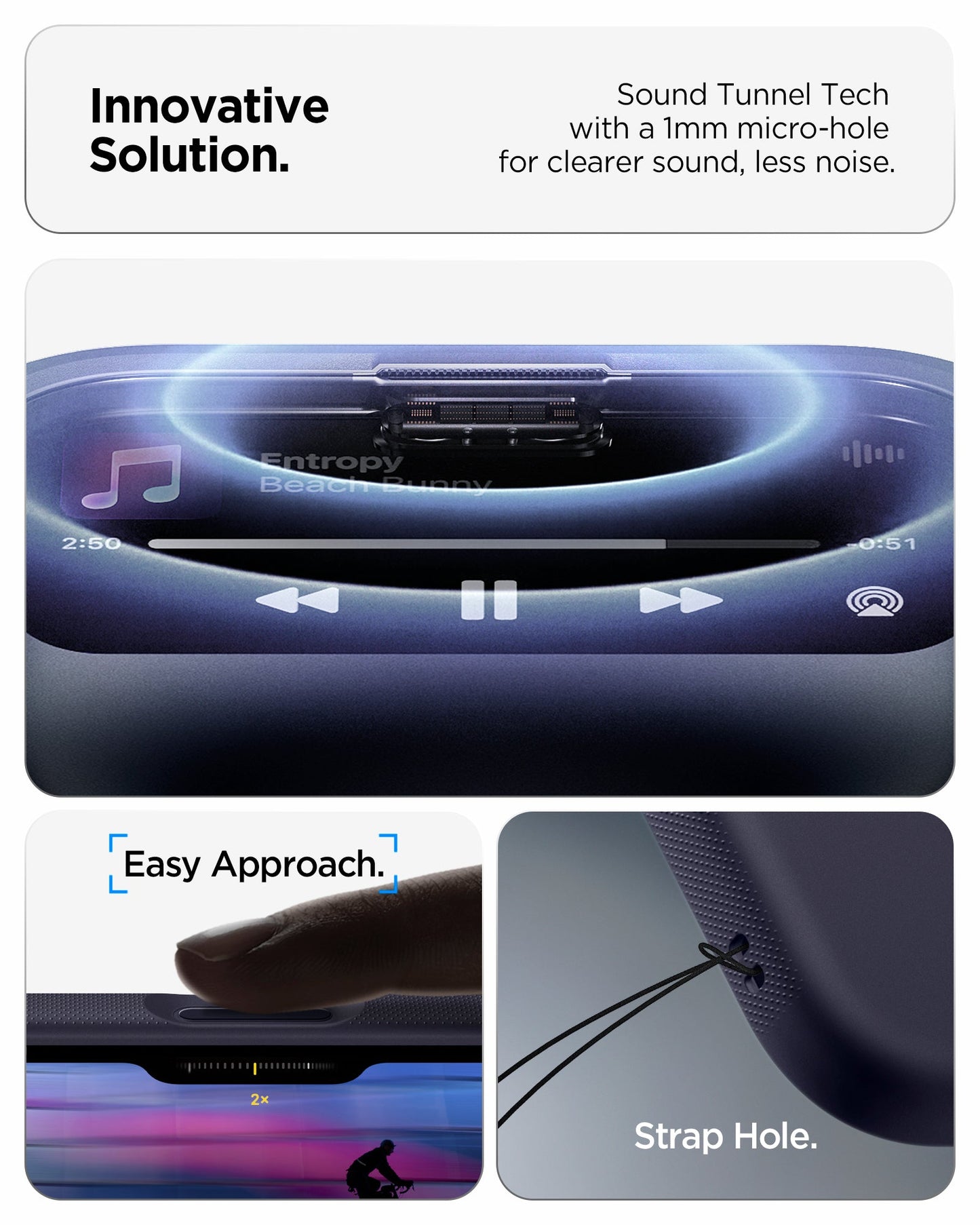ACS09913 - iPhone 17 Pro Max Case Nano Pop (MagFit) in blueberry navy showing the innovative solution. Sound tunnel tech with a 1mm micro-hole for clearer sound, less noise