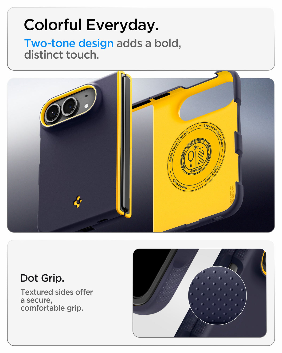 ACS11686 - iPhone Duo Nano Pop (Mag Fit) in Blueberry Navy showing a two-tone case design with textured dot grip along the sides for a secure hold