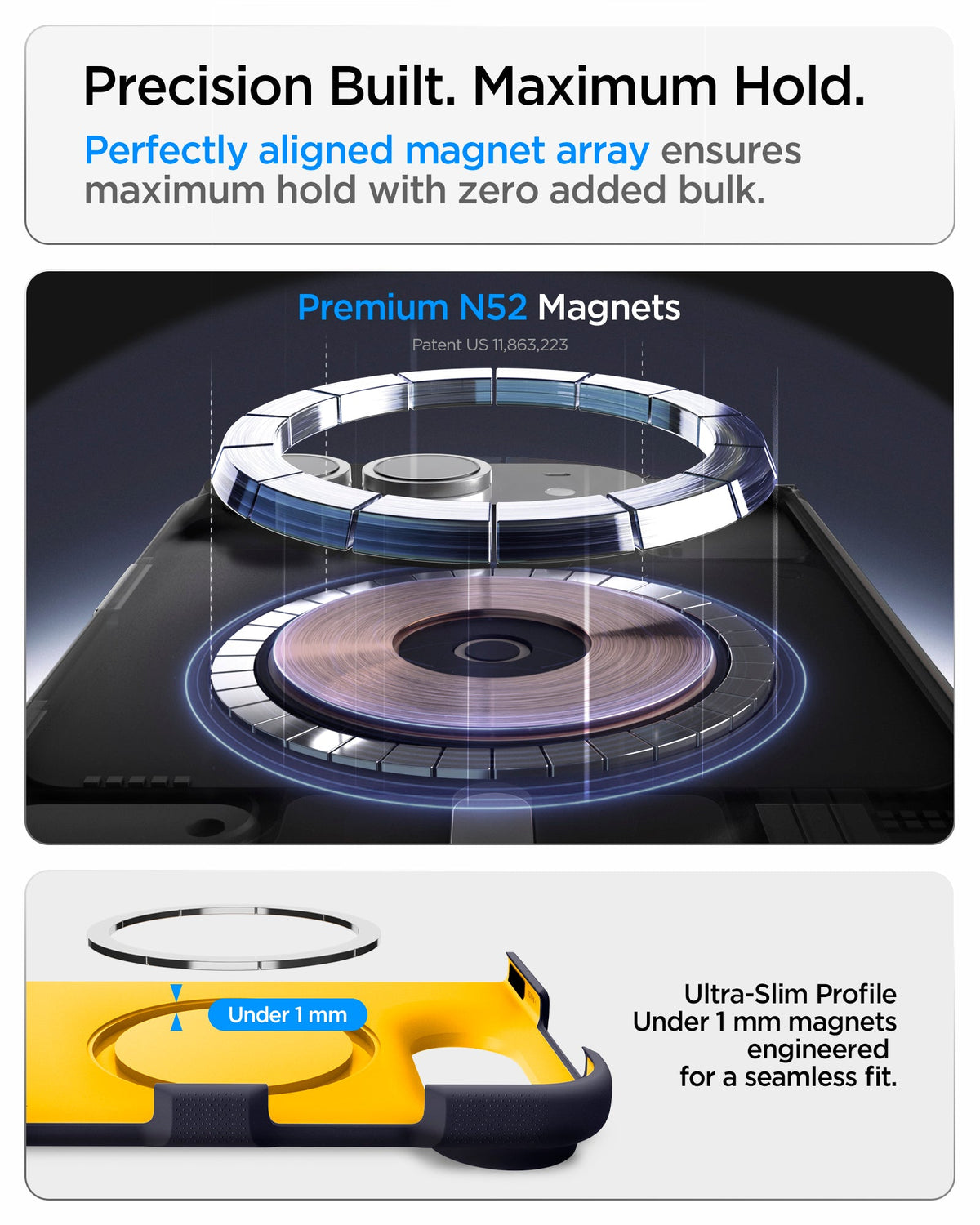 ACS11686 - iPhone Duo Nano Pop (Mag Fit) in Blueberry Navy showing an aligned N52 magnet array and ultra-slim magnetic structure for a secure fit