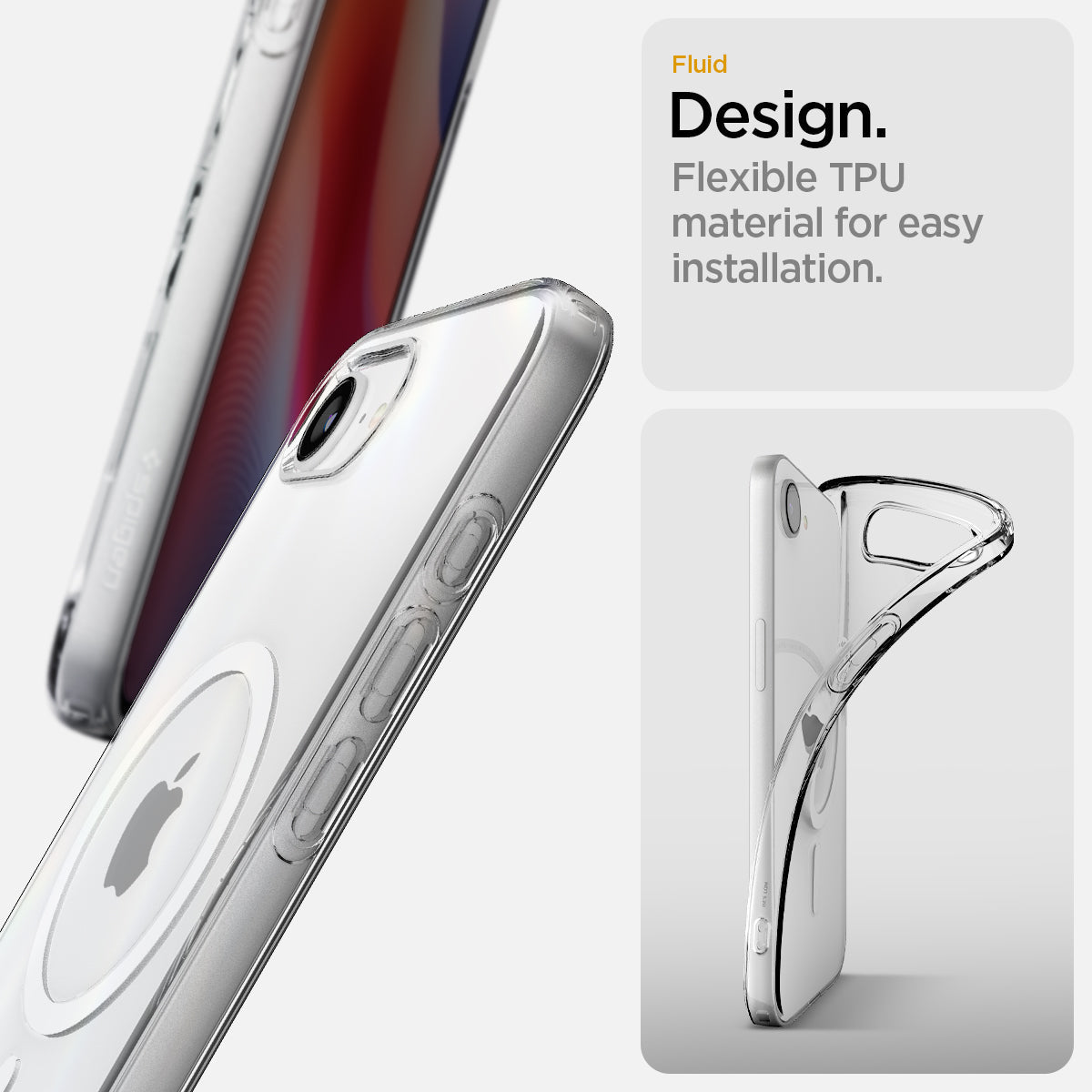 ACS09127 - iPhone 17e Case Crystal Flex (MagFit) in Clear White showing the fluid design. Flexible TPU material for easy installation